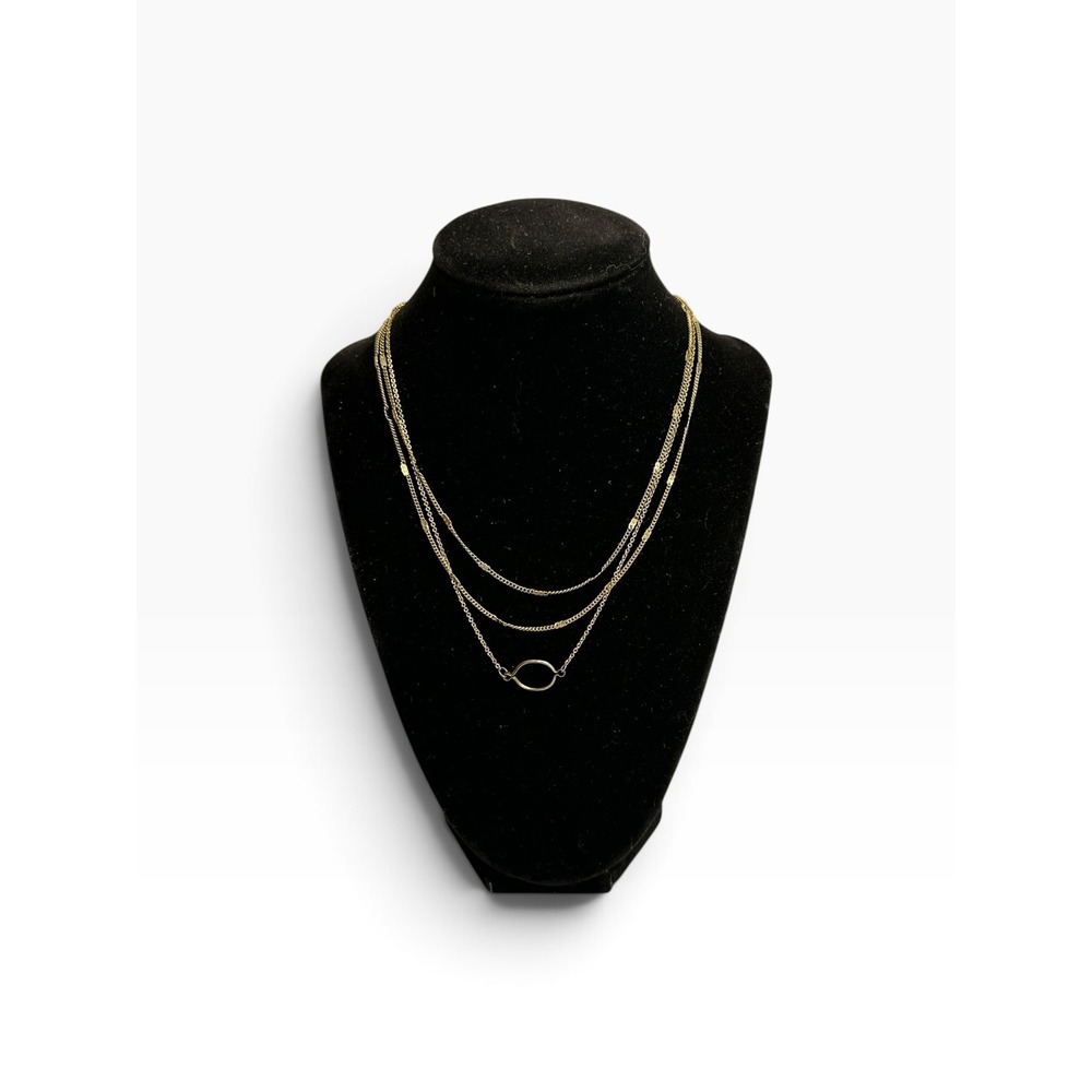 Layered Necklace 19" Gold Tone‎ Triple Strand Oval Pendant